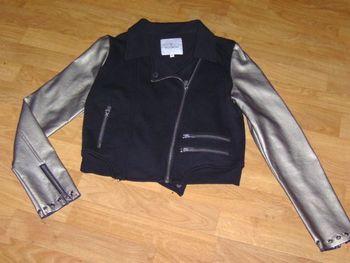 Blouson KOOKAI style perfecto noir et simili cuir argenté 38 NEUF
