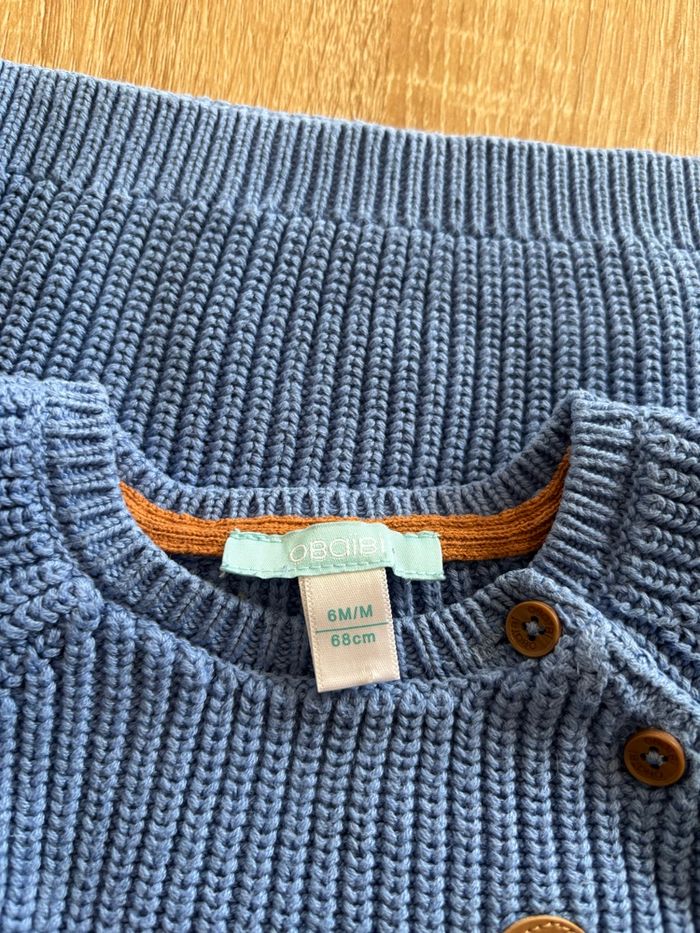 Pull maille bleu Obaïbi 6 mois neuf jamais porté - photo numéro 3