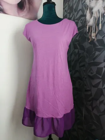 Robe violette à volants bi-matière croisée dans le dos doublée / diksi / (M)