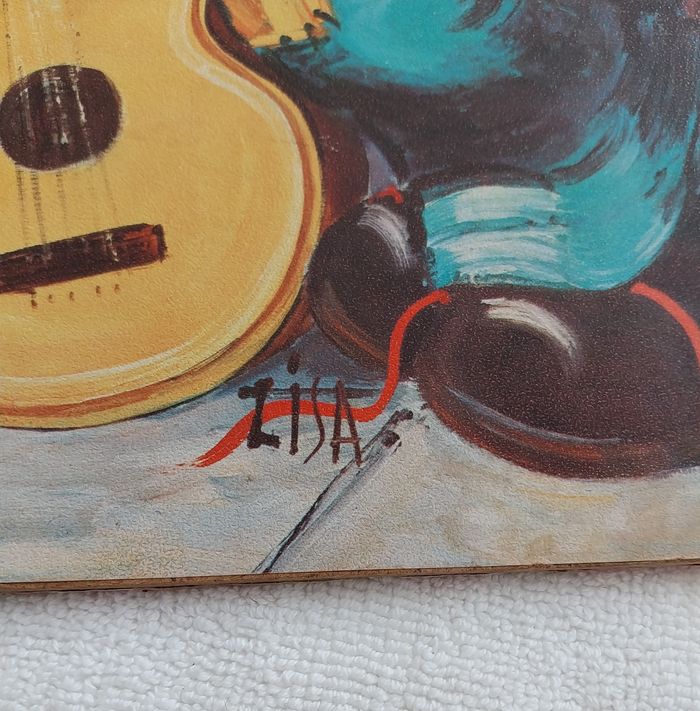 Vintage tableau panneau Poulbot gavroche le garçon et sa guitare signé Lisa sur Isorel - photo numéro 2