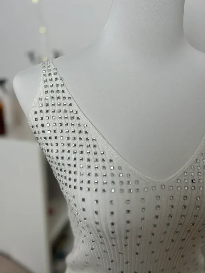 débardeur blanc à strass vintage bohème chic ibiza taille M - photo numéro 2