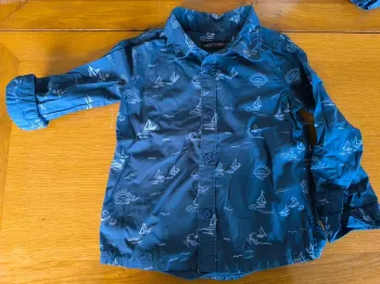 312638 ensemble chemise + short bleu motif bateau