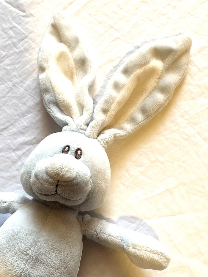 Petit Lapin Bleu Doudou Intérieur Oreilles Museau Blancs Animal Faune Peluche Petits Enfants Bébés - photo numéro 2