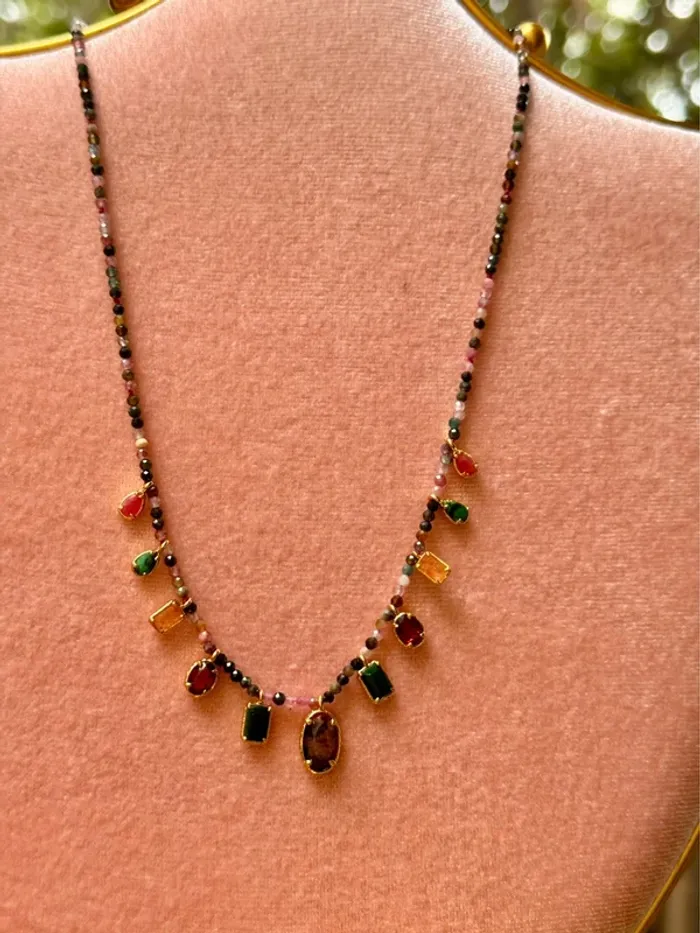 Collier habaha Paris chaîne réglable perles jade améthyste quartz pierres breloques - photo numéro 4