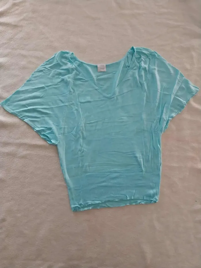 Haut / pull fin turquoise T38 - photo numéro 2