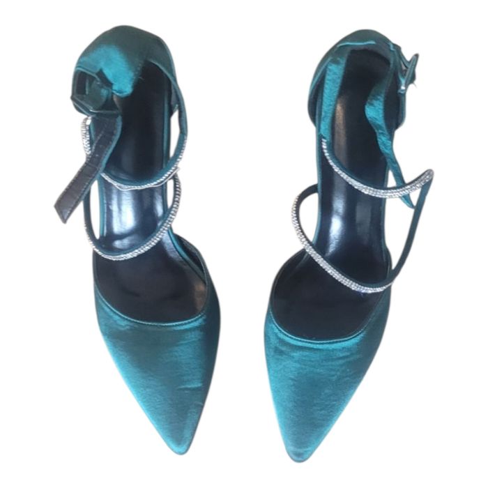 💎 Escarpins satin turquoise à brides strass - photo numéro 5
