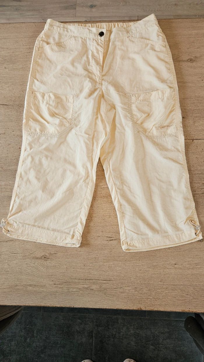 Pantacourt beige clair, en toile, taille M 40/42, Enrico Mori, neuf - photo numéro 3