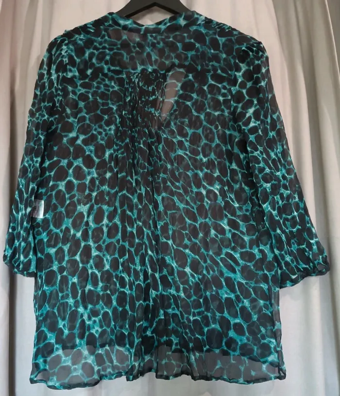 Blouse 100% soie 🪻 Kookaï - Noir & turquoise - photo numéro 4