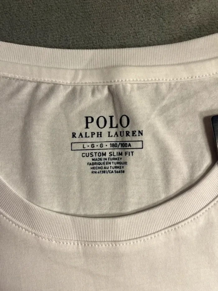 T-shirt Ralph Lauren Crewneck Embroidered White Navy Poney – Taille L - photo numéro 5