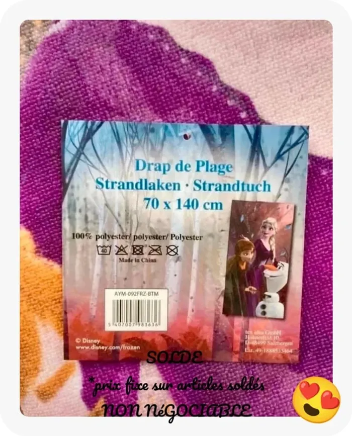 SOLDE Drap de plage 70x140 - reine des neiges - neuf - photo numéro 2