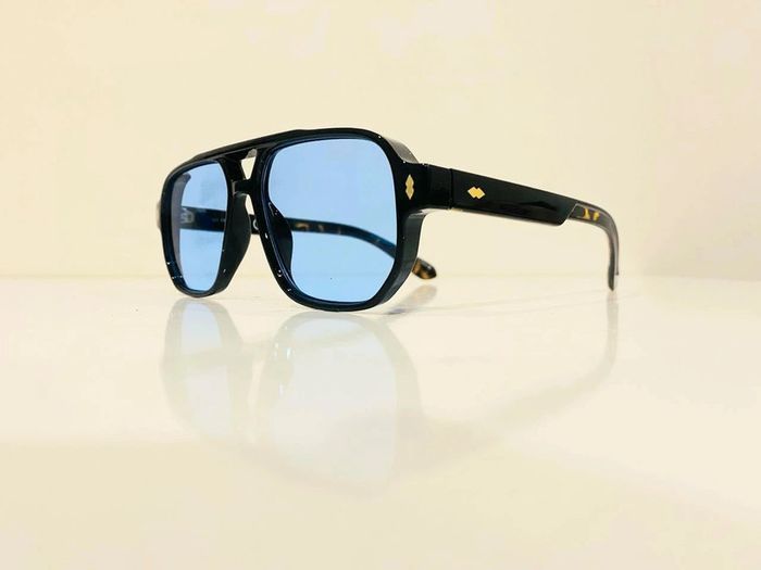 Lunette de soleil mixte marron verres bleus transparents uvprotection taille moyenne