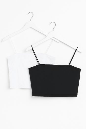 Lot 2 Crop Tops à Fines Bretelles – Noir & Blanc – Taille M/38 – SHEIN