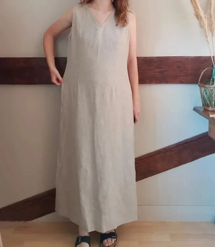 Robe longue beige tissu chanvre/lin - photo numéro 4