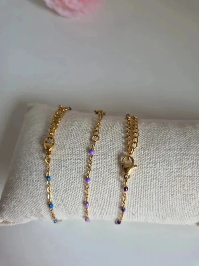 Lot de 3 bracelets en acier inoxydable dorée bleu violet - photo numéro 4