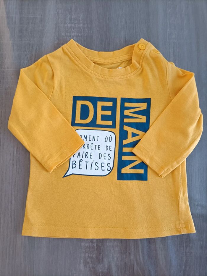 T Shirt manches longues jaune Gémo 3 mois