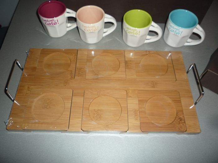 SERVICE A CAFÉ : 6 TASSES + 6 CUILLERS + PLATEAU BOIS "LE TEMPS DU CAFÉ" - NEUF - n°28 - photo numéro 4