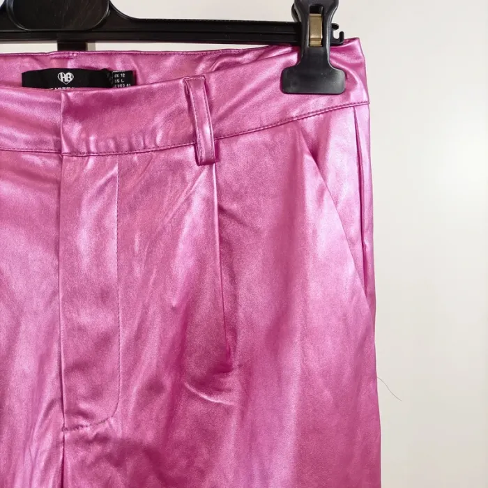 Pantalon satiné rose fuchsia Heartbreak taille 40 coupe droite brillant neuf étiquette A1456 - photo numéro 4