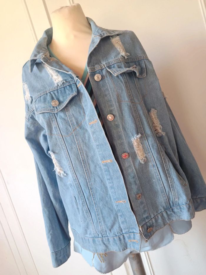 🩵veste en jean taille unique s m l oversize tendance boutique belcci - photo numéro 2