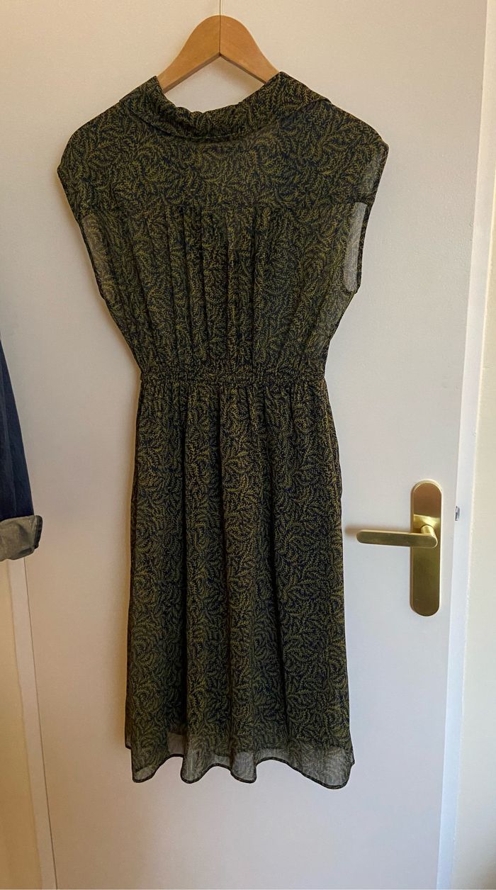 Robe fluide verte et bleu motif feuille américaine vintage - photo numéro 2