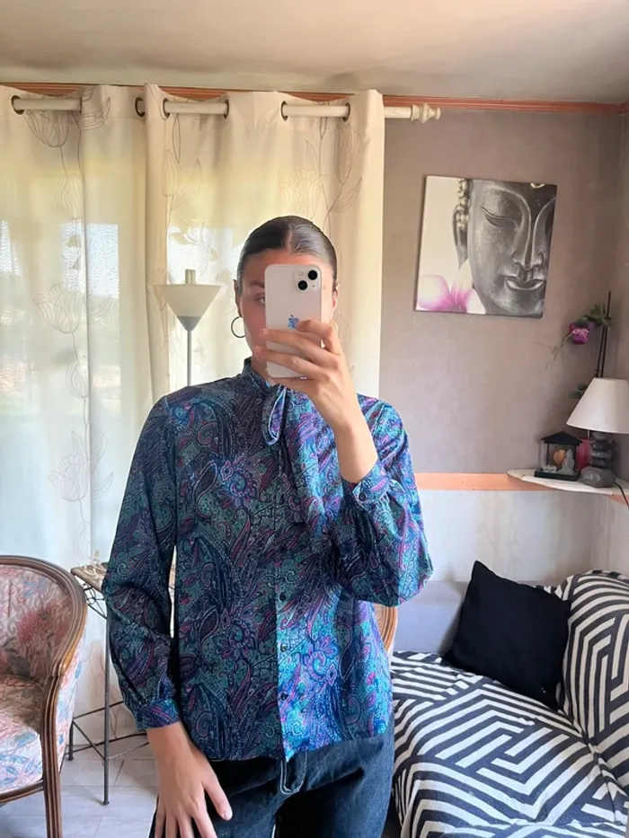 Blouse old money vintage fleurie coquette y2k à nouer - photo numéro 2
