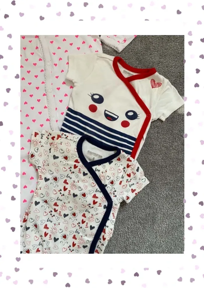 H&M Lot Pyjama Coeurs & Bodies Taille 6 mois/67 cm - photo numéro 3