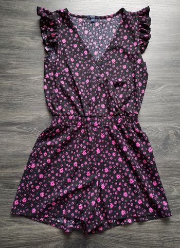 Combi-short noire fleurs roses XS 34 Kiabi