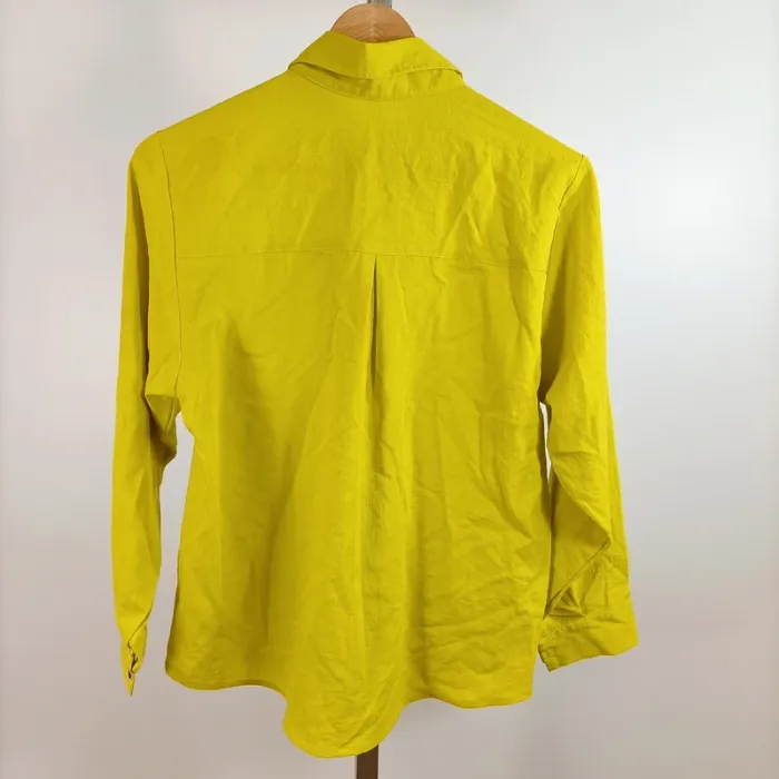Chemise jaune vert bouton bois homme ou femme M coupe droite style casual vintage A1359 - photo numéro 6