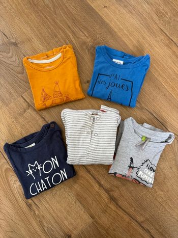Lot 5 tshirts manches longues bébé 9 mois