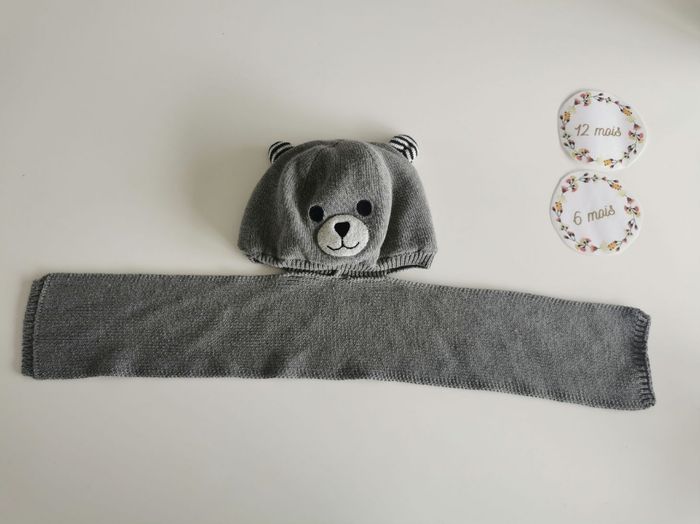 Bonnet avec écharpe bébé 6/12mois petit bateau tbe - photo numéro 3