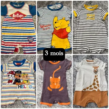 Lot combishort/barboteuse 3 mois disney kiabi pat patrouille