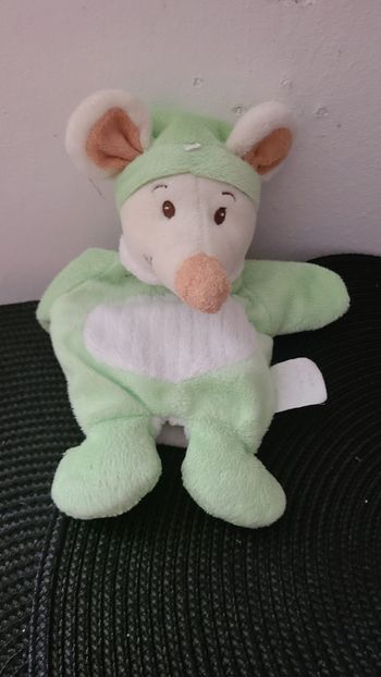 souris marionnette cmp éveil et tendresse doudou vert blanc natoudou peluche