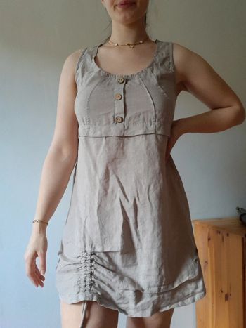 Robe en lin grise Longeur genoux col rond