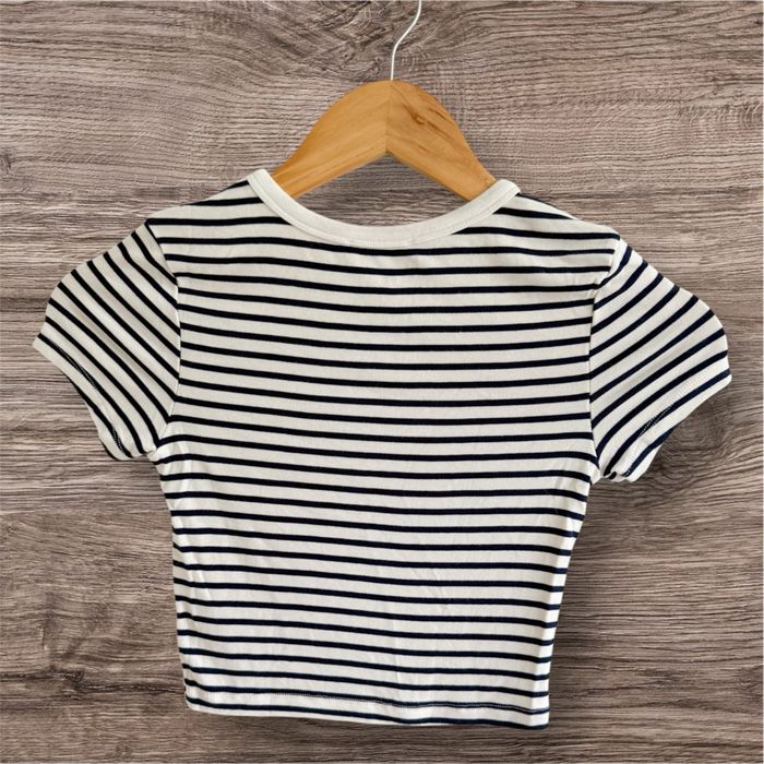 T-shirt court manches courtes à rayure blanc et bleu marine Zara taille 36 S - photo numéro 3