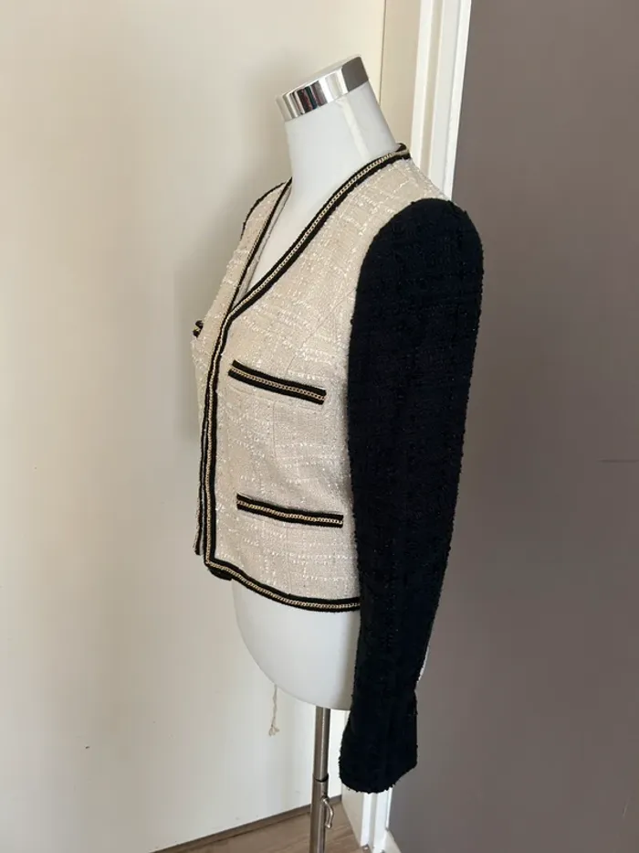 Mango, veste, blazer, beige et noir, femme, taille 38 - photo numéro 2