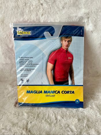 Maillot de cycliste rouge avec zip à manches courtes deluxe onbike taille M, poche à l arrière
