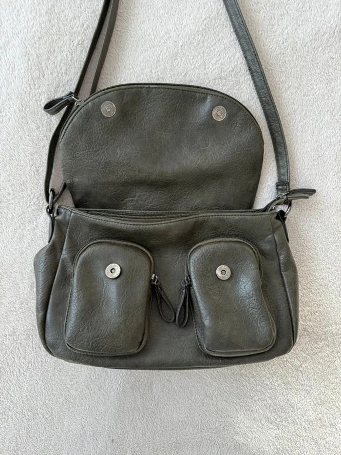 Petit sac à main classe élégant similicuir gris anthracite avec poches extérieures et intérieures - photo numéro 4