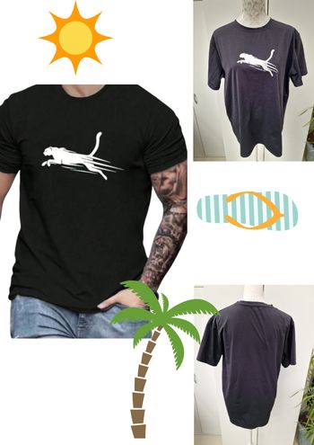 T-Shirt Noir Imprimé Panthère Blanche