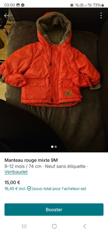 Manteau Rouge bébé unisexe