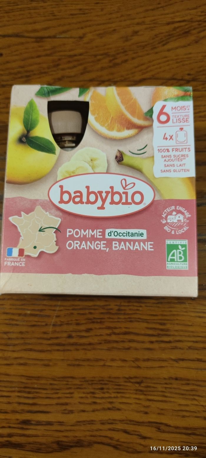 Babybio pomme orange banane  4  gourdes