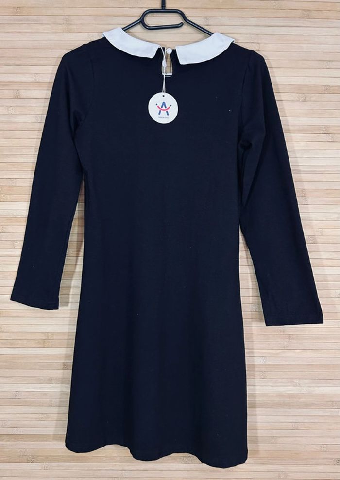 Robe trapèze noir avec col blanc enfant fille - photo numéro 2