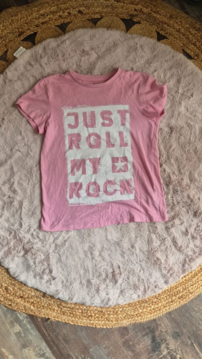 Tee shirt oversize rose et blanc Tex 🌺 9/10 ans