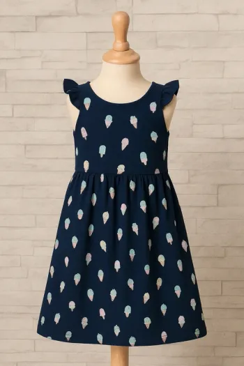 Robe bleu marine à motif glaces - Très bon état - Taille 4 ans - Kiabi