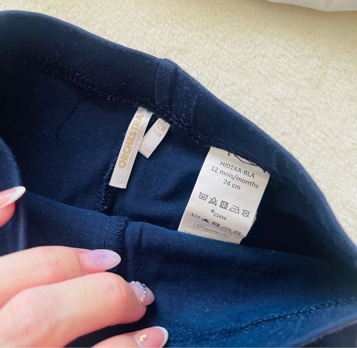 Ensemble tee shirt blanc et leggings bleu marine 12mois 74cm Orchestra - photo numéro 3