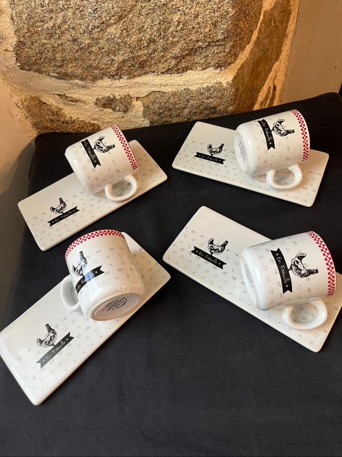 Magnifique lot de 4 tasses et 4 sous tasses  style campagne, poules - photo numéro 7