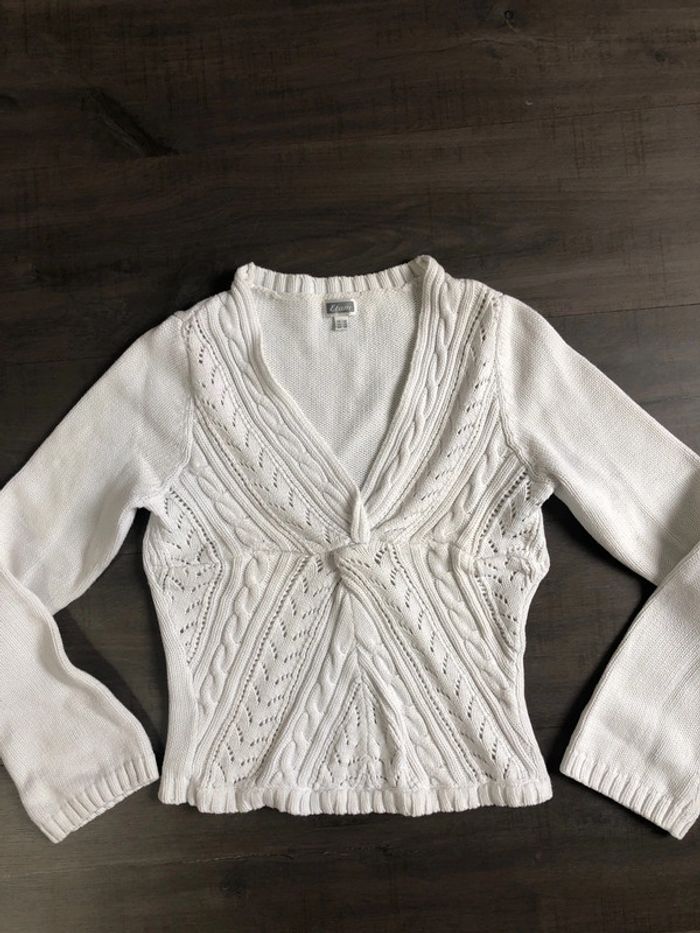 Pull blanc torsades en coton Etam