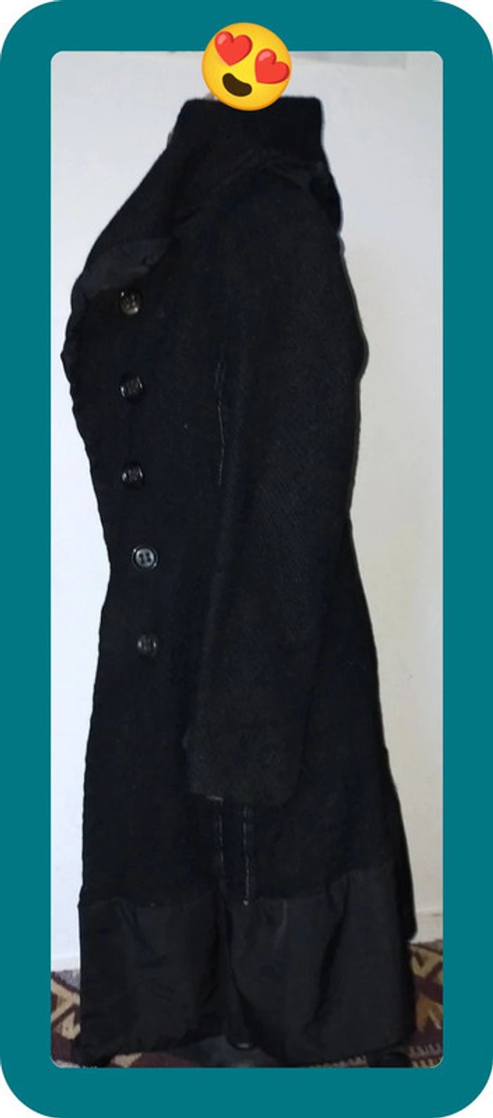 Manteau femme noir, laine et lin, taille 40 - photo numéro 6