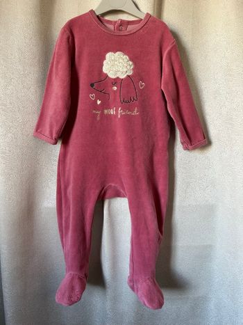 Pyjama velours vieux rose chien 18 mois Kiabi 
