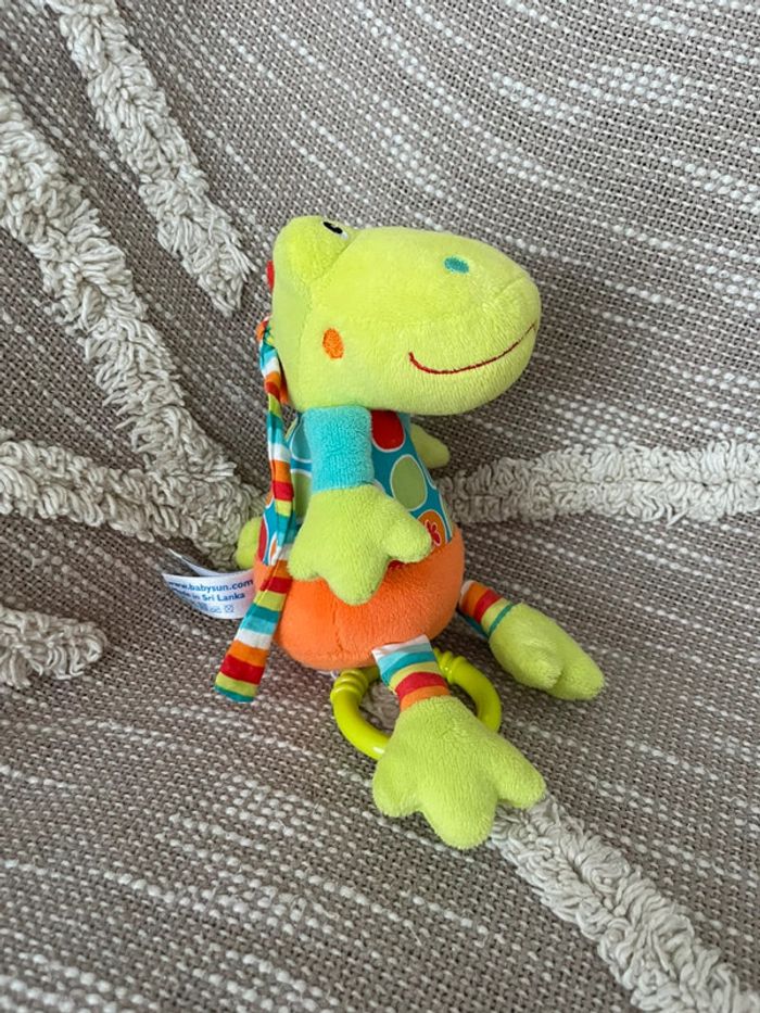 Peluche doudou musical 18cm babysun grenouille vert et orange très bon état - photo numéro 2