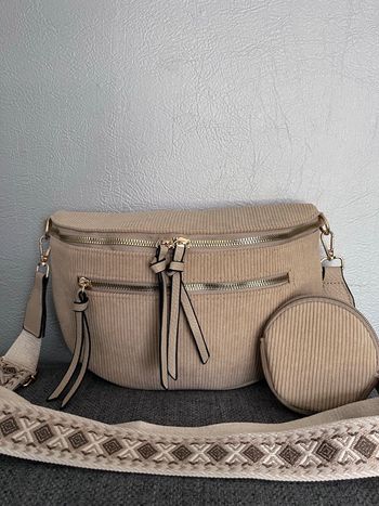 Joli sac banane en velours beige/marron