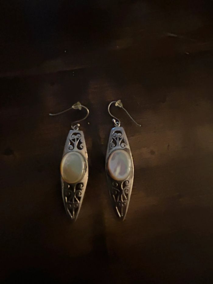 Boucles d oreilles en argent et nacre
